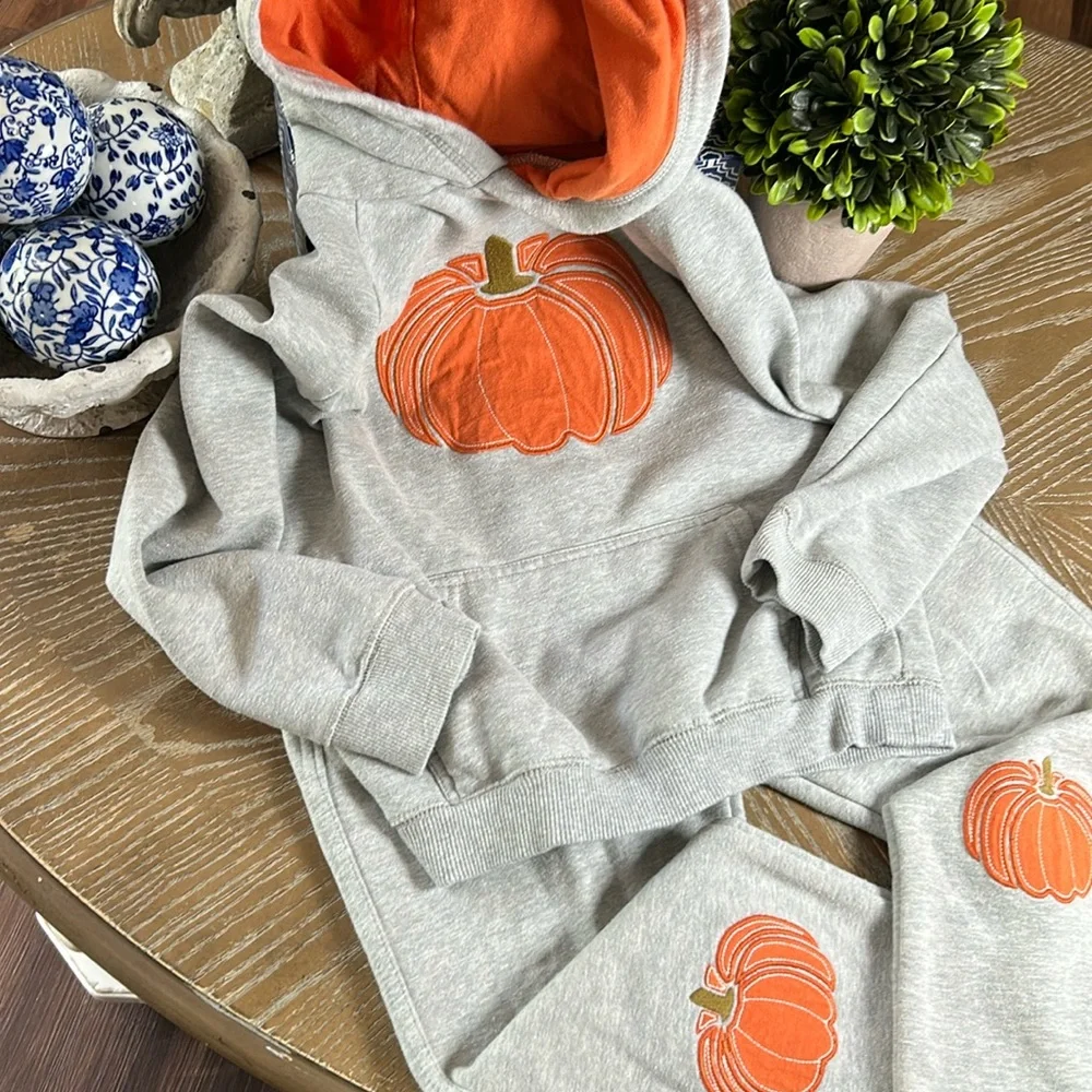 Gymboree Fall Harvest Autumn Pumpkin Jogger Sweatpants & Hoodie Sweatshirt